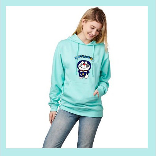 Sweater hoodie wanita DORAEMON/ BAHAN babyterry-hijau muda
