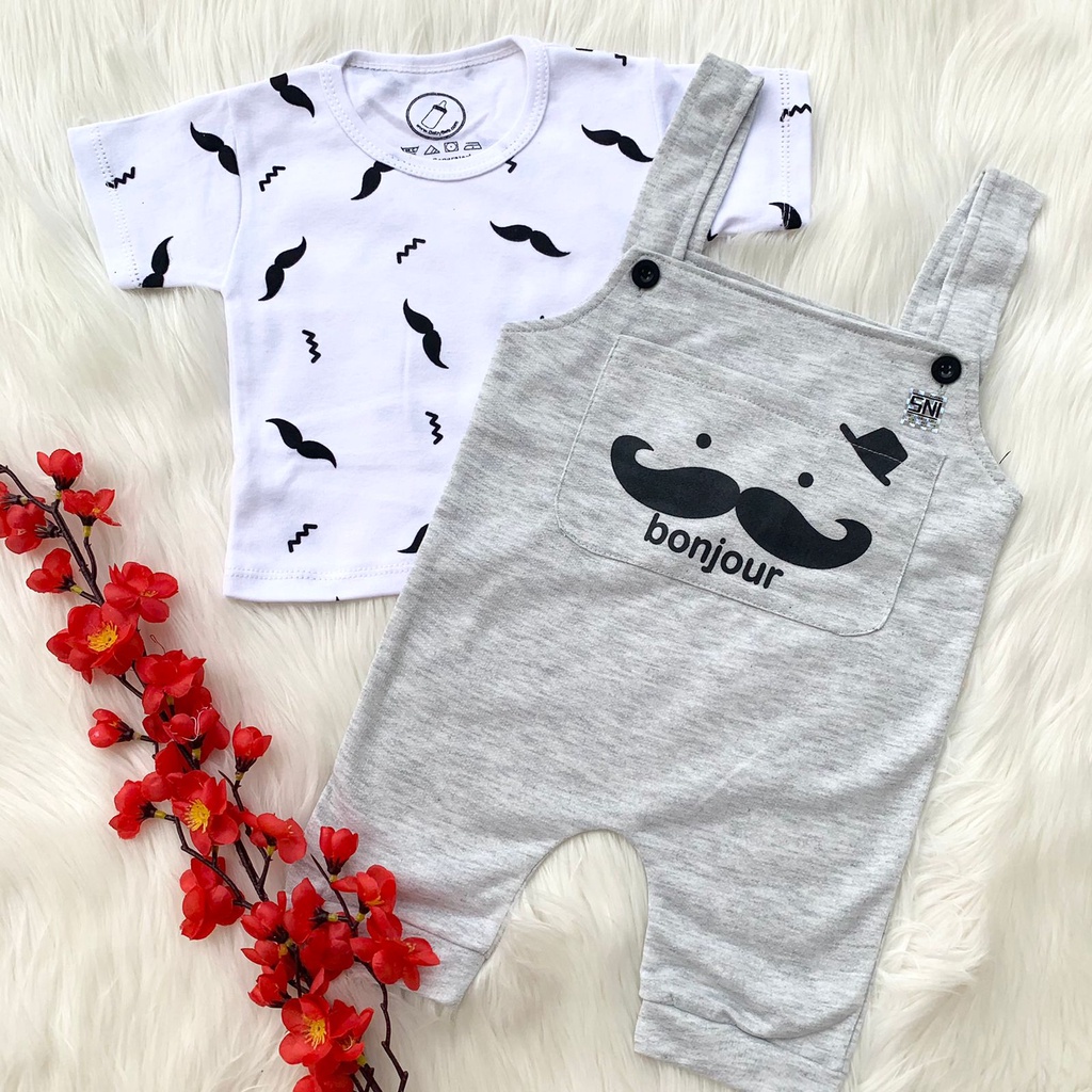 Baju setelan kaos jumper baju kodok overall lucu fashion anak bayi cowok laki baby boy murah -bon