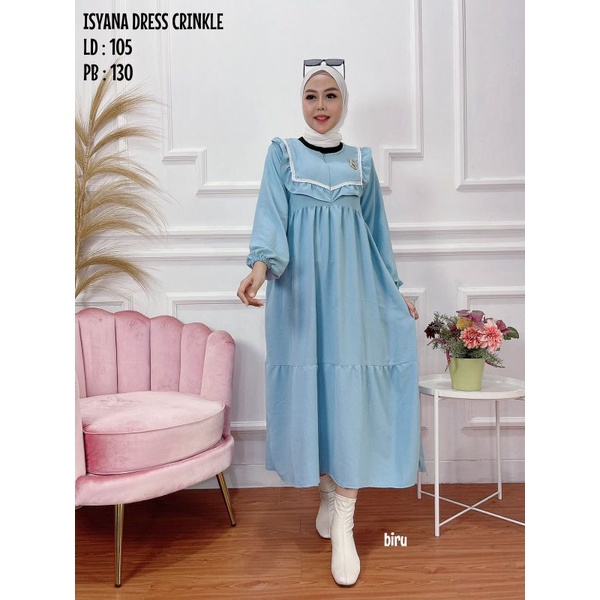 ISYANA DRESS CRINKLE / GAMIS CRINKLE POLOS / GAMIS BAHAN CRINKLE