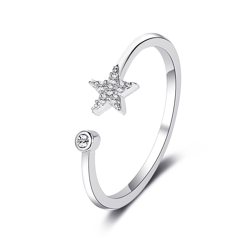 Cincin Model Terbuka Desain Pentagram Aksen Berlian Untuk Wanita