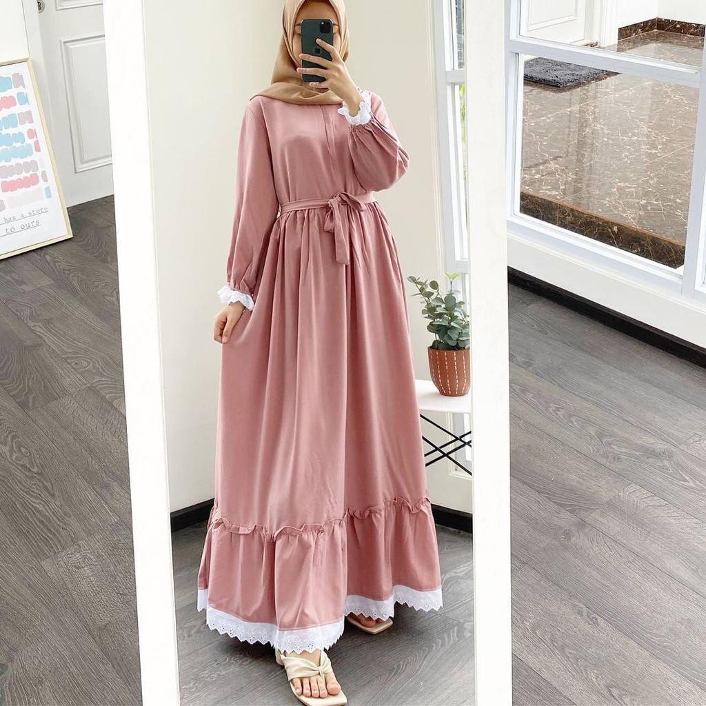 Asmira Maxi Dress Renda Pusatgrosir_solo/ Long Dress Polos Renda Hits Termurah