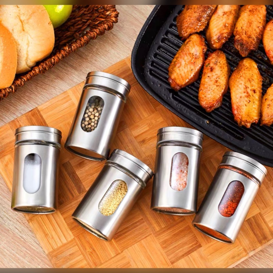 Tempat Bumbu Dapur Toples Bumbu Spice Garam Kecil Murah Botol Tusuk Gigi Kaca Stainless Lada Merica