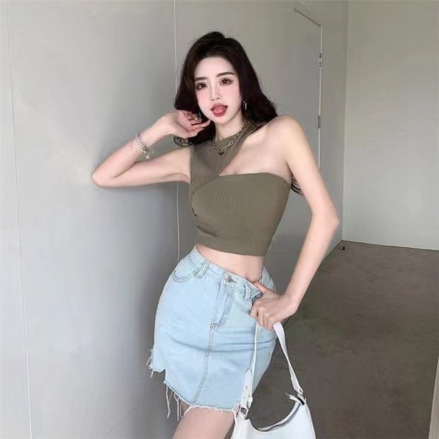 【 Bra Mall 】BM-252 Tanktop Asimetris One Shoulder Atasan Wanita Crop Korean Look Terbaru