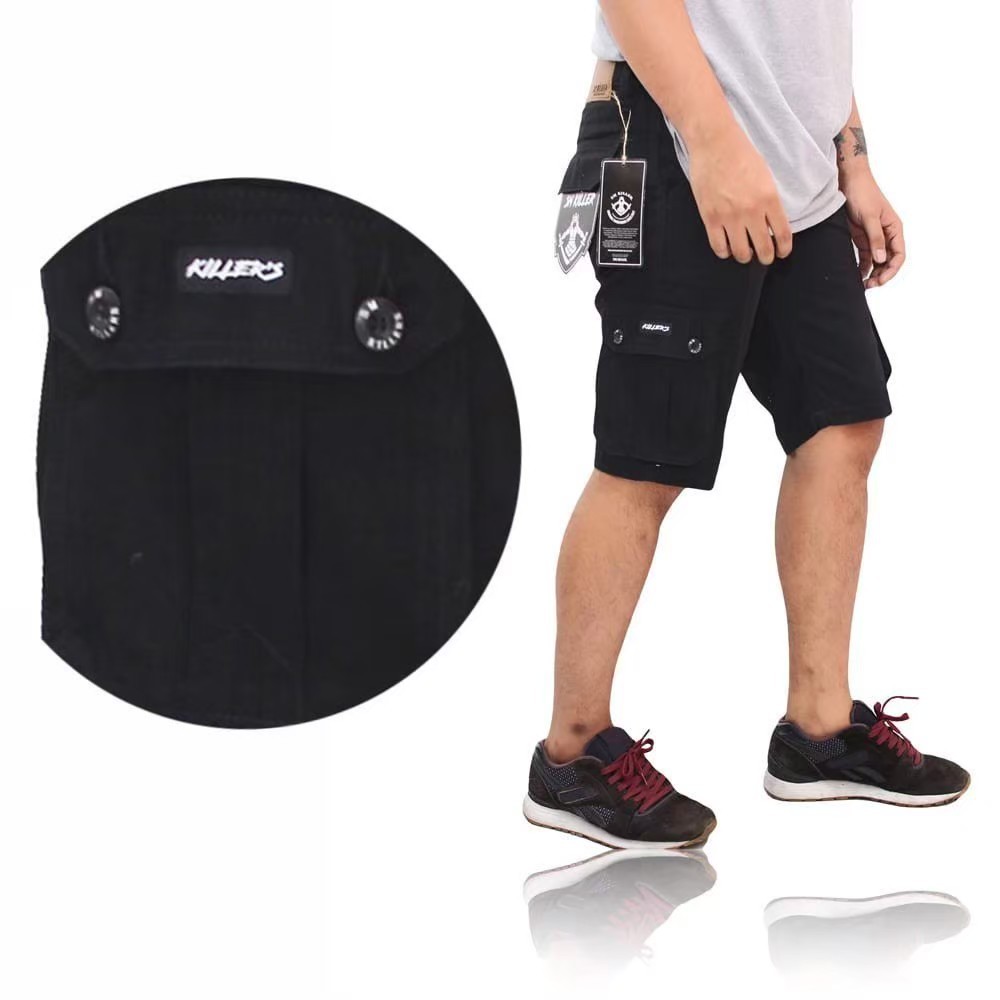 SM Killers -Cargo Pendek PDL Celana Pria Hitam Ukuran 27-34