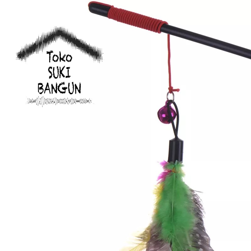 Cat Toy Stick Pet Teaser Feather Stick Fishing Mainan Kucing Lonceng