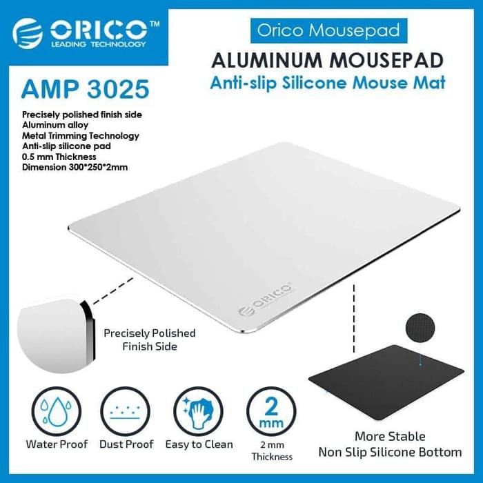 Mousepad orico aluminum hard double side amp3025 - alas mouse pad mat 30x25 amp-3025