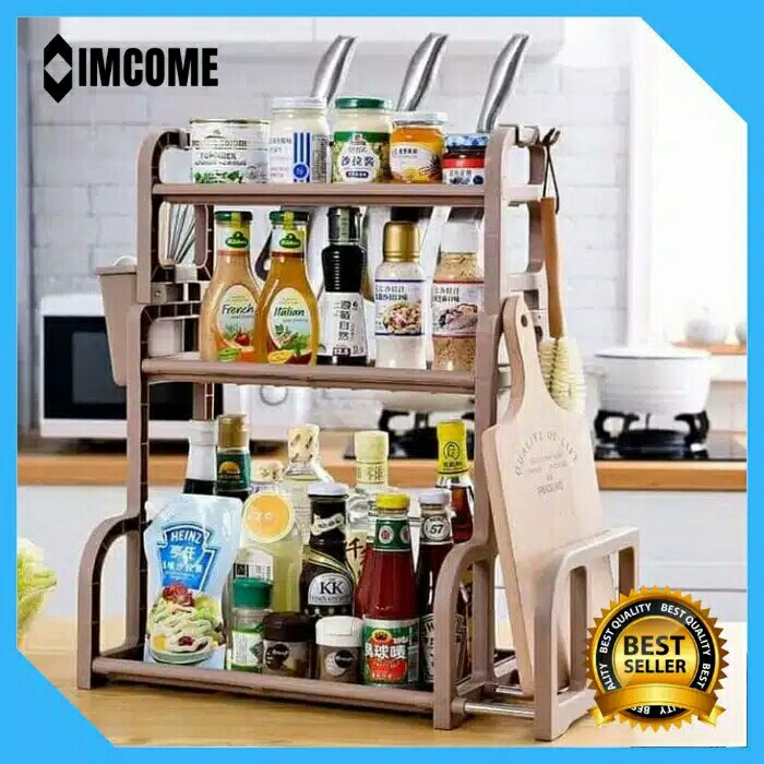 Rak Bumbu Dapur 3 Susun Serbaguna Tempat Peralatan Masak Pisau Talenan Dapur Bahan Pp Stainless