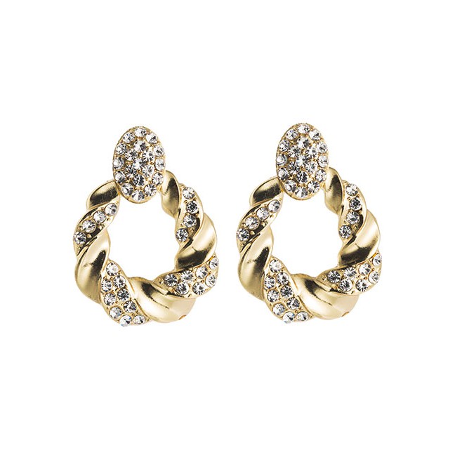 LRC Anting Tusuk Fashion Rhinestone Gold Alloy Diamond Geometric Earrings D94275