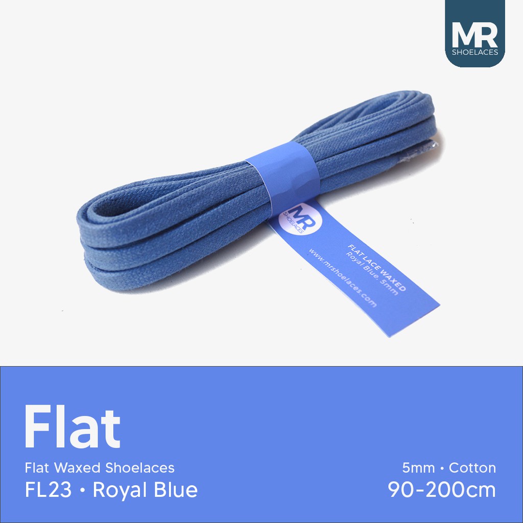 MR Shoelaces FL23 Royal Blue (Biru) - Tali Sepatu Lilin 5mm Gepeng Flat Pipih (Waxed Laces) 90cm 100cm 120cm 150cm 180cm 200cm (Waxed Laces) - Premium Shoelace