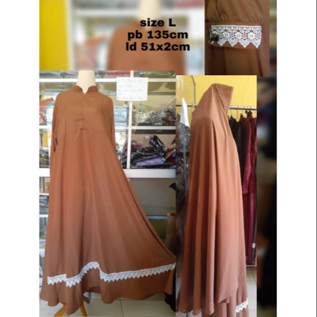 Gamis renda dewasa 1 set (gamis+jilbab+cadar tali)