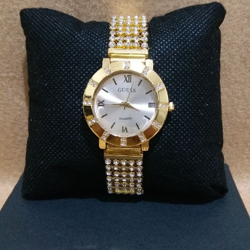 Jam Tangan Wanita Guess Rantai Gold Full Mata