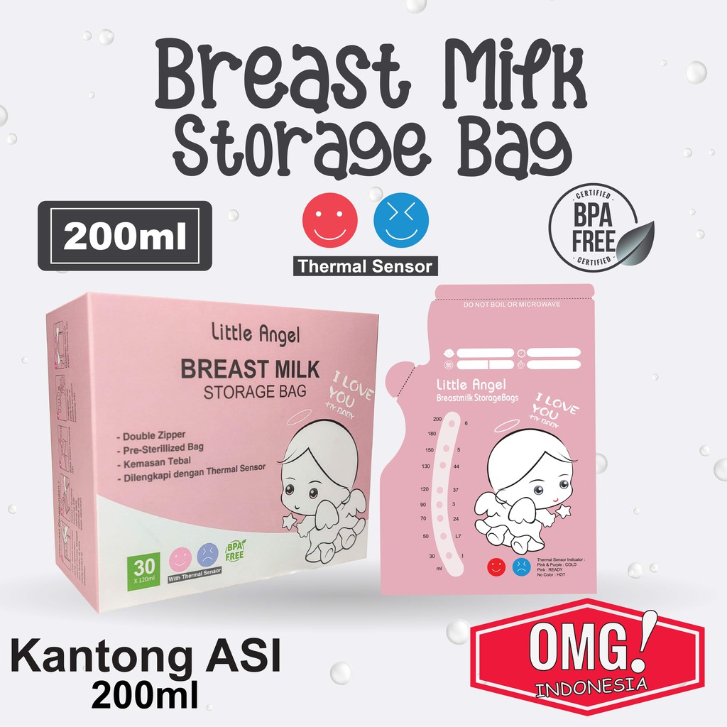 kantong asi susu bayi 200 ml little angel baby breast milk storage bag sensor thermal 30pcs asip