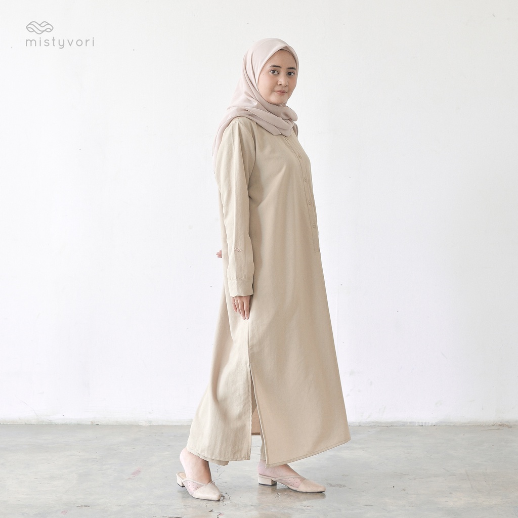 Mistyvori Hayya Tunik Oneset Bahan Linen-Beige