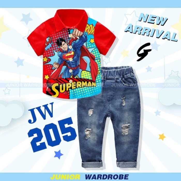 setelan baju kemeja anak laki-laki /setelan baju celana jeans jw205g