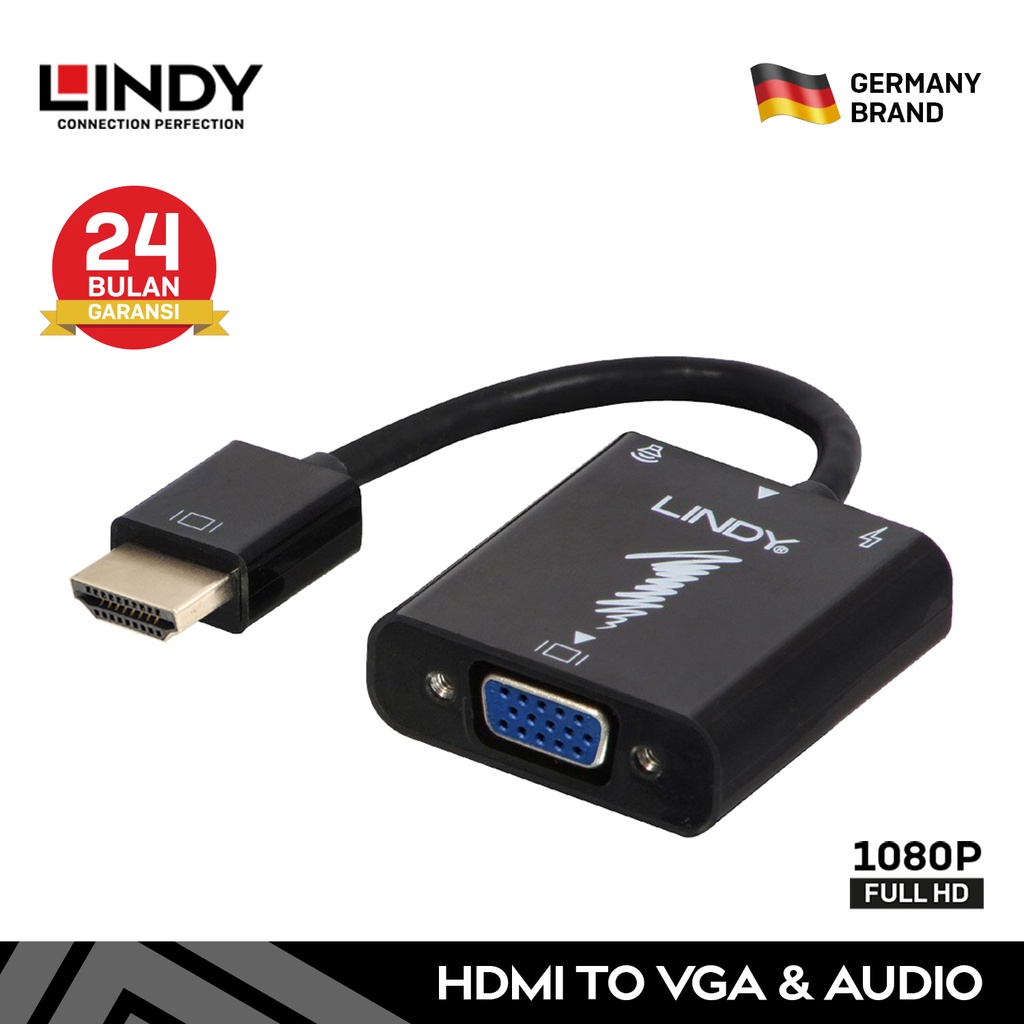 LINDY Converter Hdmi to Vga Adapter Hdmi Male to Vga Female with 3.5mm Audio Jack Plus Micro USB Pow