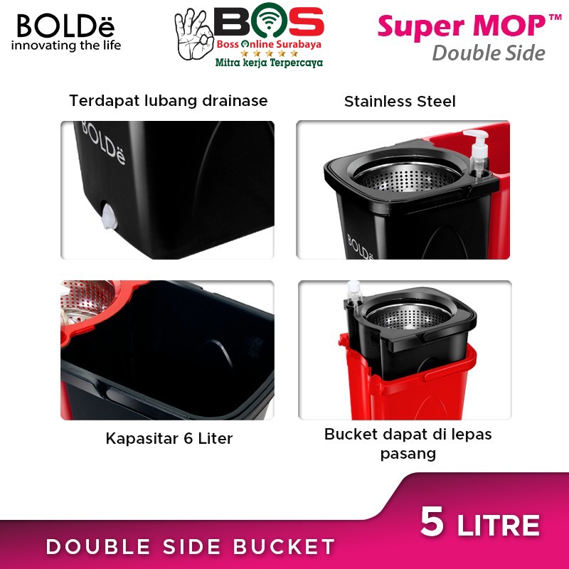 Bolde Alat Pel Pembersih Lantai Super Mop Double Side Pel Putar Bolde