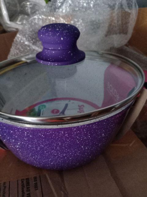 Saucepan Bolde 18cm + Penutup Kaca - Ungu - Keramik - Superpan - Super Pan - Panci