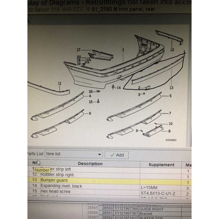 LIST BUMPER TENGAH BMW E36