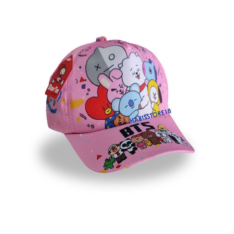 TOPI ANAK SABLON BTS LAKI LAKI PEREMPUAN USIA 3-10 TAHUN-Pink