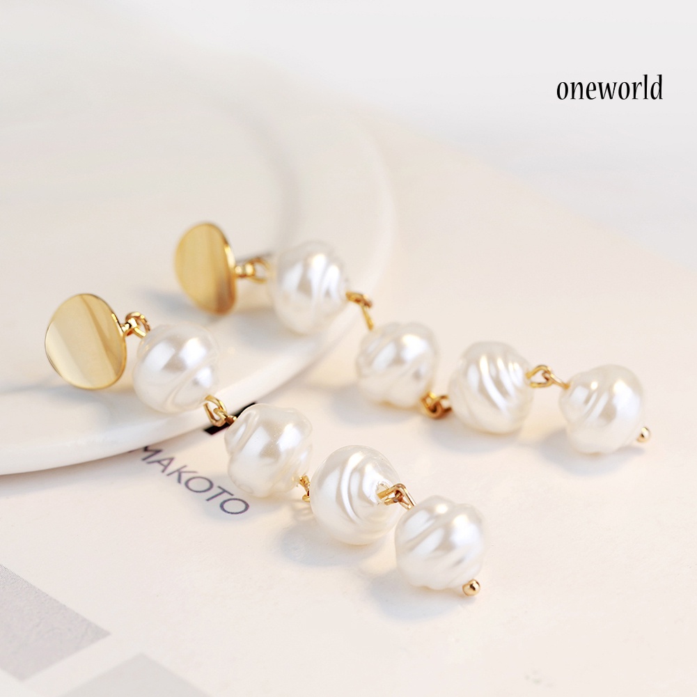 OW# Women Faux Pearl Geometric Dangle Long Eardrop Leaverback Earrings Jewelry Gift