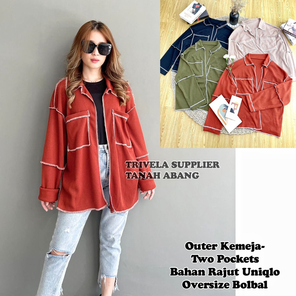 Outer Kemeja Rajut Bolbal Oversized 4 Warna