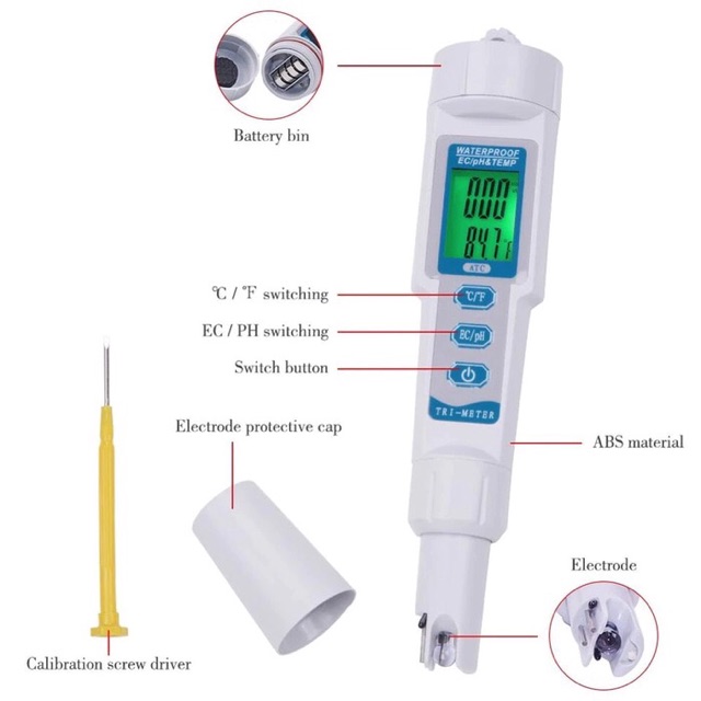 PH + EC + Temp Meter - Waterproof Backlight ATC - 3 in 1 (983)