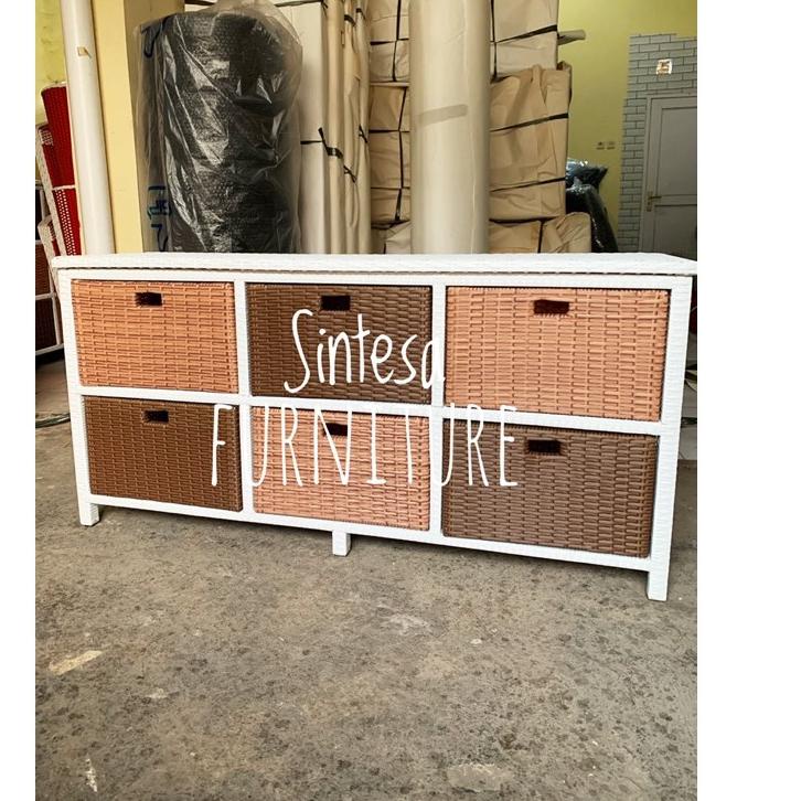 T-EIQ ♫ (KHUSUS PULAU JAWA) rak tv laci serbaguna rotan sintetis isi 6 laci/lemari rotan sintetis/le