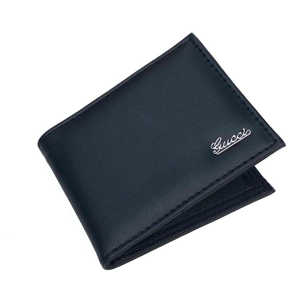 SHOPEE 6.6 SUPER SALE!! Dompet Kulit Pendek GC-024 Dompet Pria Pendek Lipat Dua Dompet Bifold Kulit PU Import Men Wallet + Bonus Box - Black