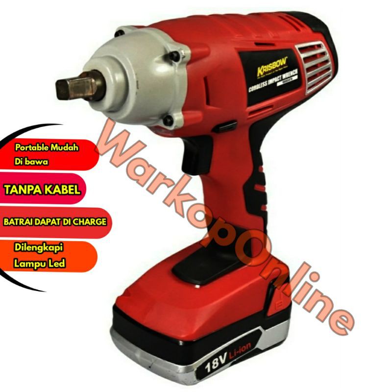 Jual Krisbow Mesin Impact Wrench Cordless Sq 1/2inc 18v Li Bor pembuka