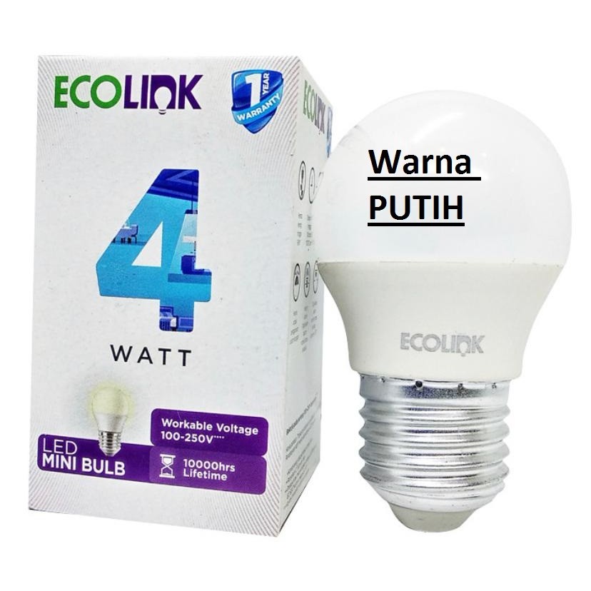 Lampu Bohlam LED Bulb 4 Watt 4Watt 4W 4 W Putih Cool Daylight ECOLINK