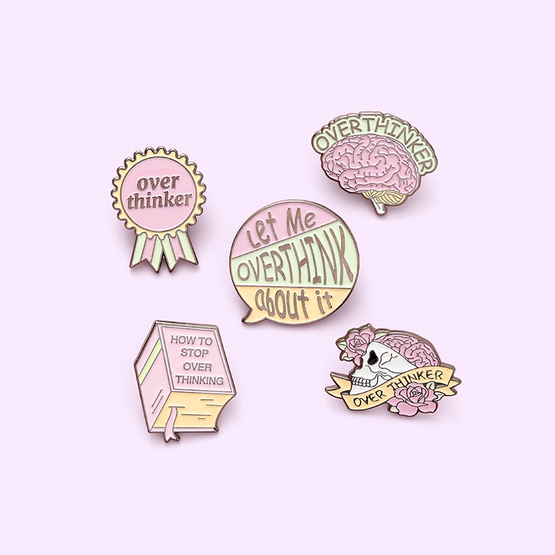 Bros Pin Enamel Desain Kartun Buku Tengkorak Overthinker Untuk Hadiah Teman