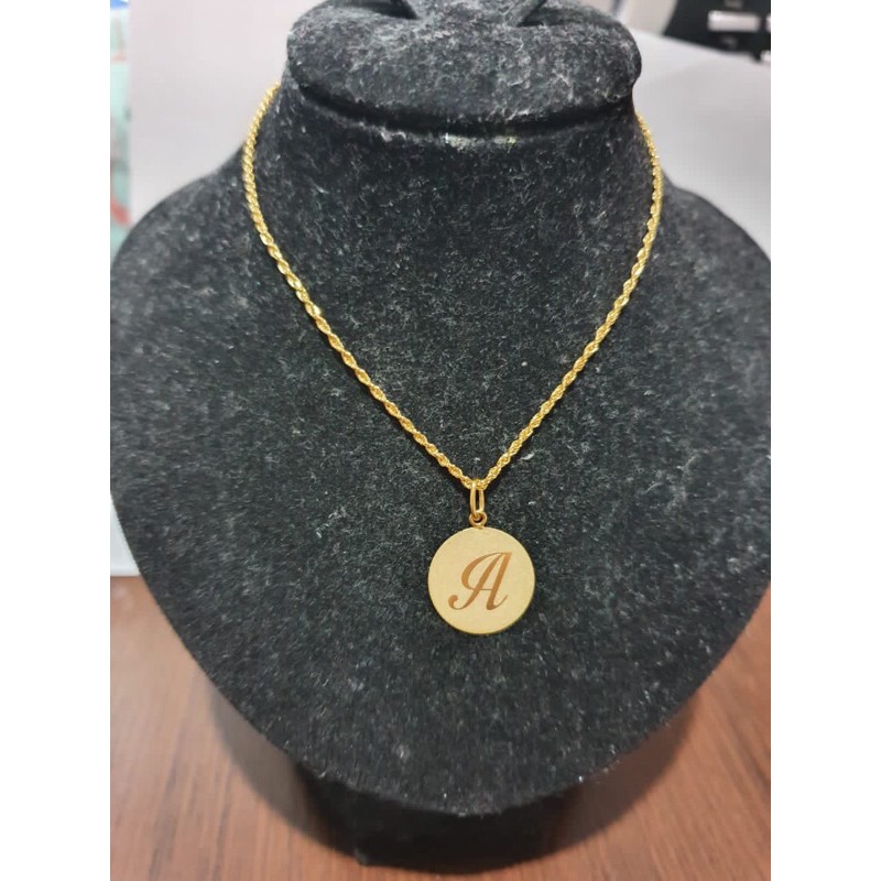 Set kalung dan liontin Model koin inisial huruf A elegant emas asli