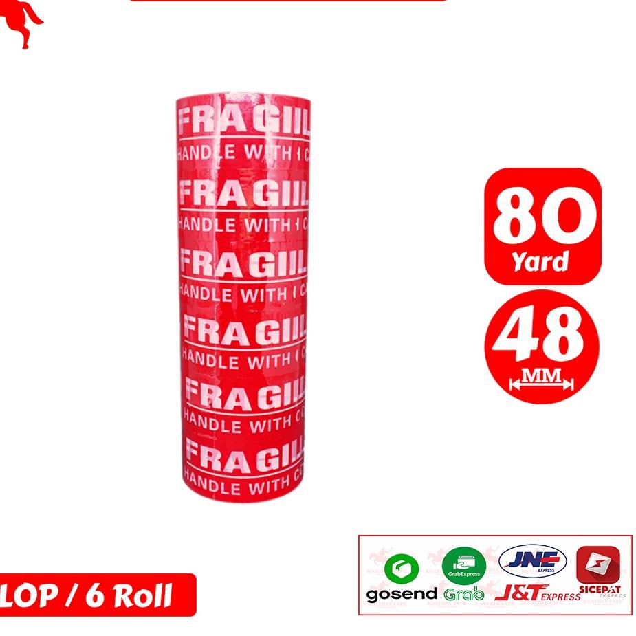 

➡️ Lakban OPP Tape / Lakban Fragile Merah KSATRIA Tape 80 Yard (1 Slop) produck vyralral