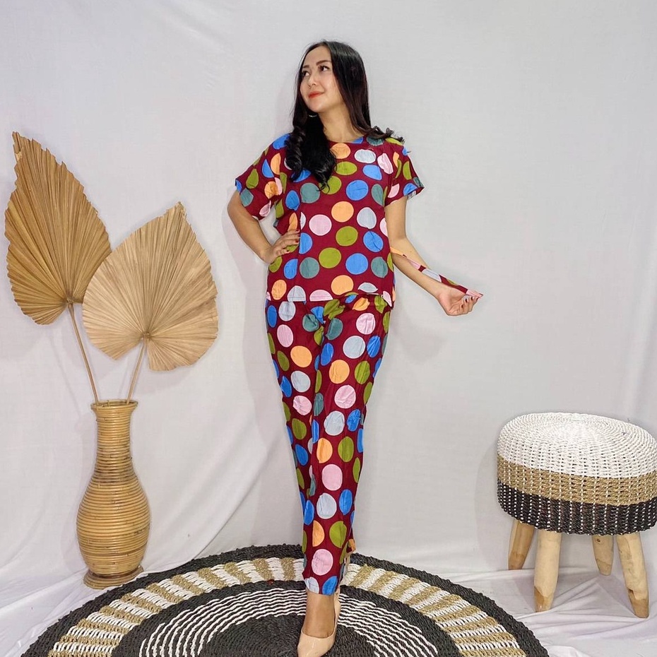 Babydoll Bali/Daster Bali-SET PULKADOT MARON