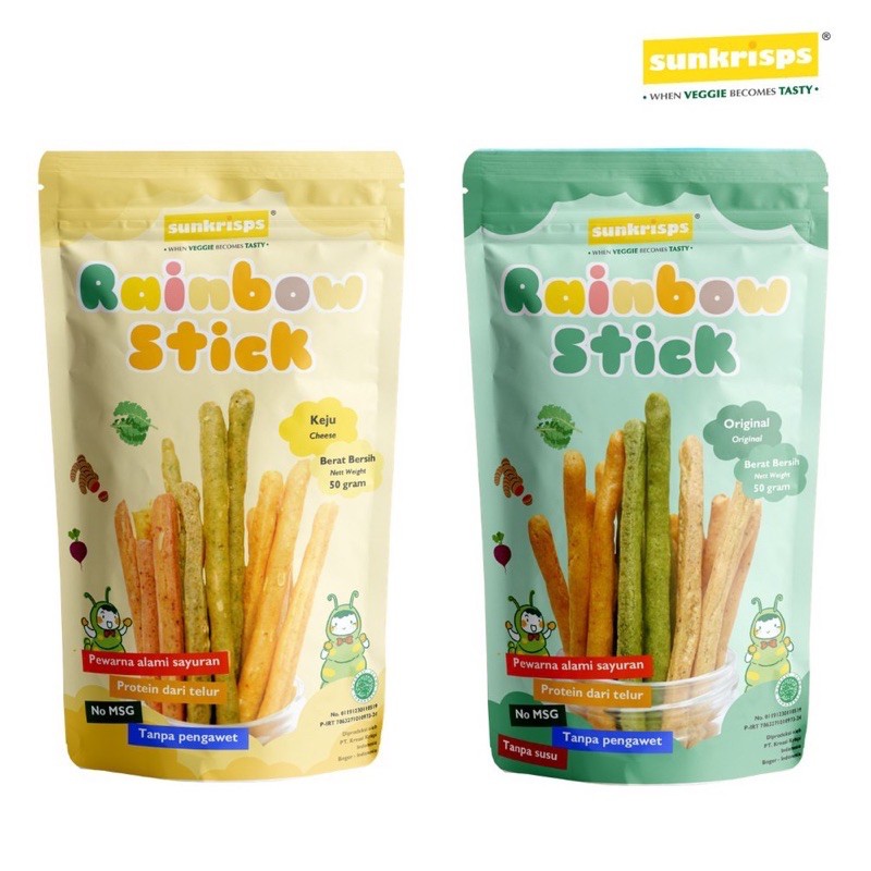 Sunkrisps Rainbow stick 50g / sunkrip stick / snack anak / puding / soes bayi snack bayi / camilan sunskrisps Snack MPASI Snack Bayi Snack Anak Cemilan Bayi Cemilan Anak NO MSG NO PENGAWET NO SUSU SNACK SEHAT kOKOBI Mie