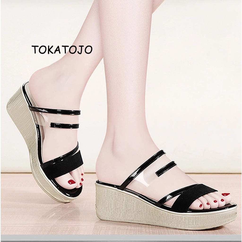 Sandal wedges wanita terbaru/sandal wedges wanita pesta terbaru/sandal wanita kekinian terbaru/sandal wedges wanita kondangan/sandal wedges wanita kokop sandal wedges hak 5 cm