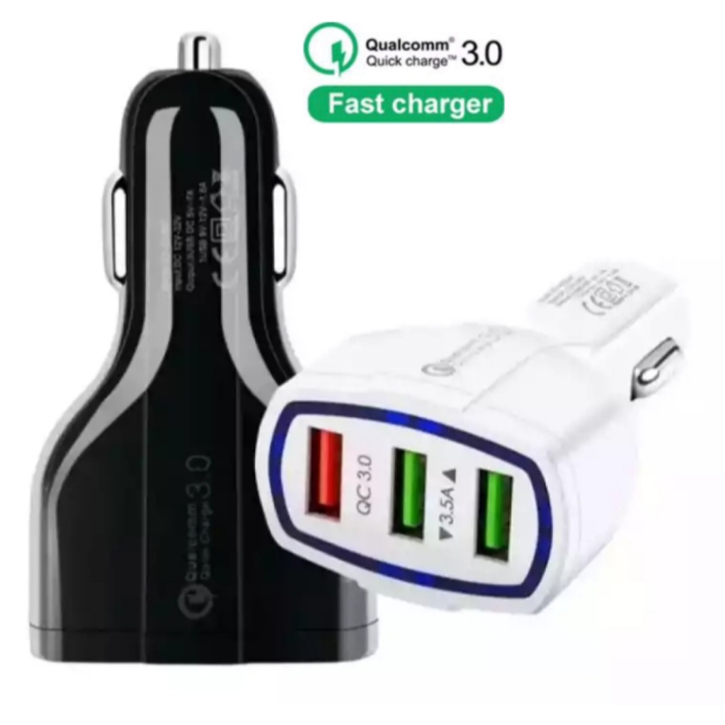 Charger Mobil Fast Charging 3 Port Car Charger Charger Motor Quick Charger Qualcomm 3.0 Casan Mobil