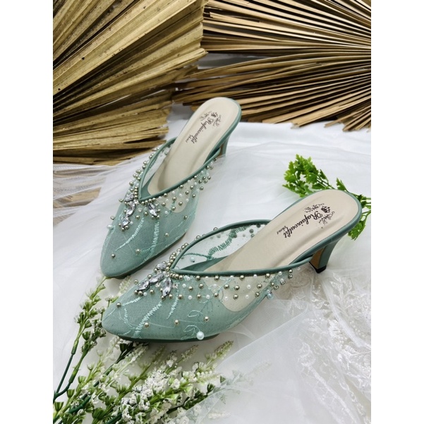 RaFAiZOUtfit sepatu wanita wedding heels sage green 7cm