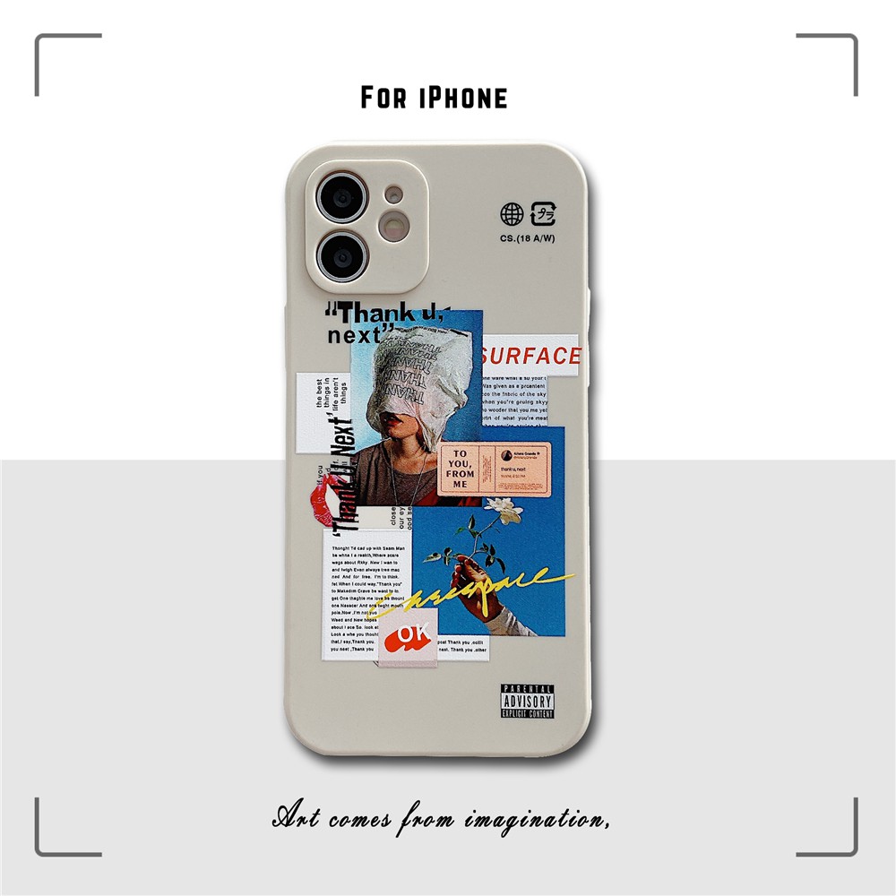 Patung antik label tren Metal Square Phone Case IPhone 12 11 Pro Max X Xs Max XR 6 6s 8 7 Plus Shockproof Soft TPU Cover-2
