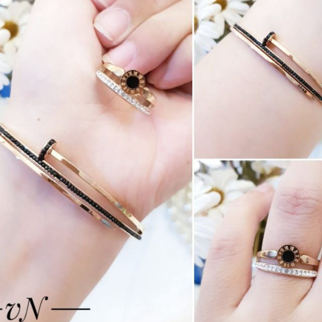 Titanium Set Perhiasan Gelang dan Cincin D233