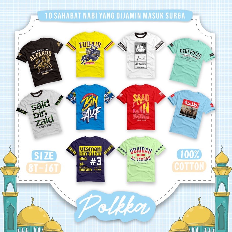 Polkka Kaos Anak Laki laki Serial Sahabat Nabi - Baju Pakaian Atasan Laki laki 8 10 12 14 16 Tahun