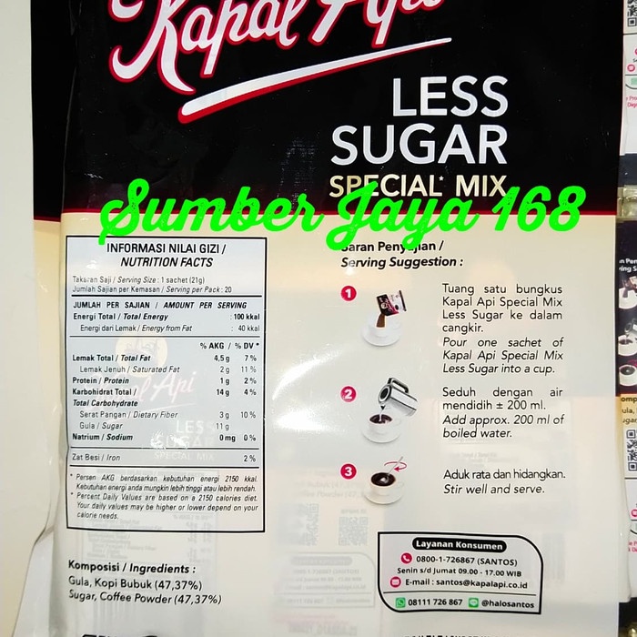 

r0eree Kopi Kapal Api Special Mix Less Sugar (Kopi+Gula) Isi 20 Sachet @ 21G Ds20X11