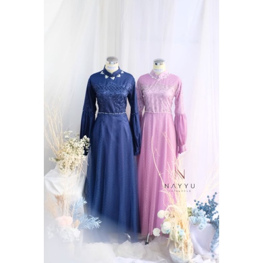 Dress panjang wanita brokat Payet lengan balon