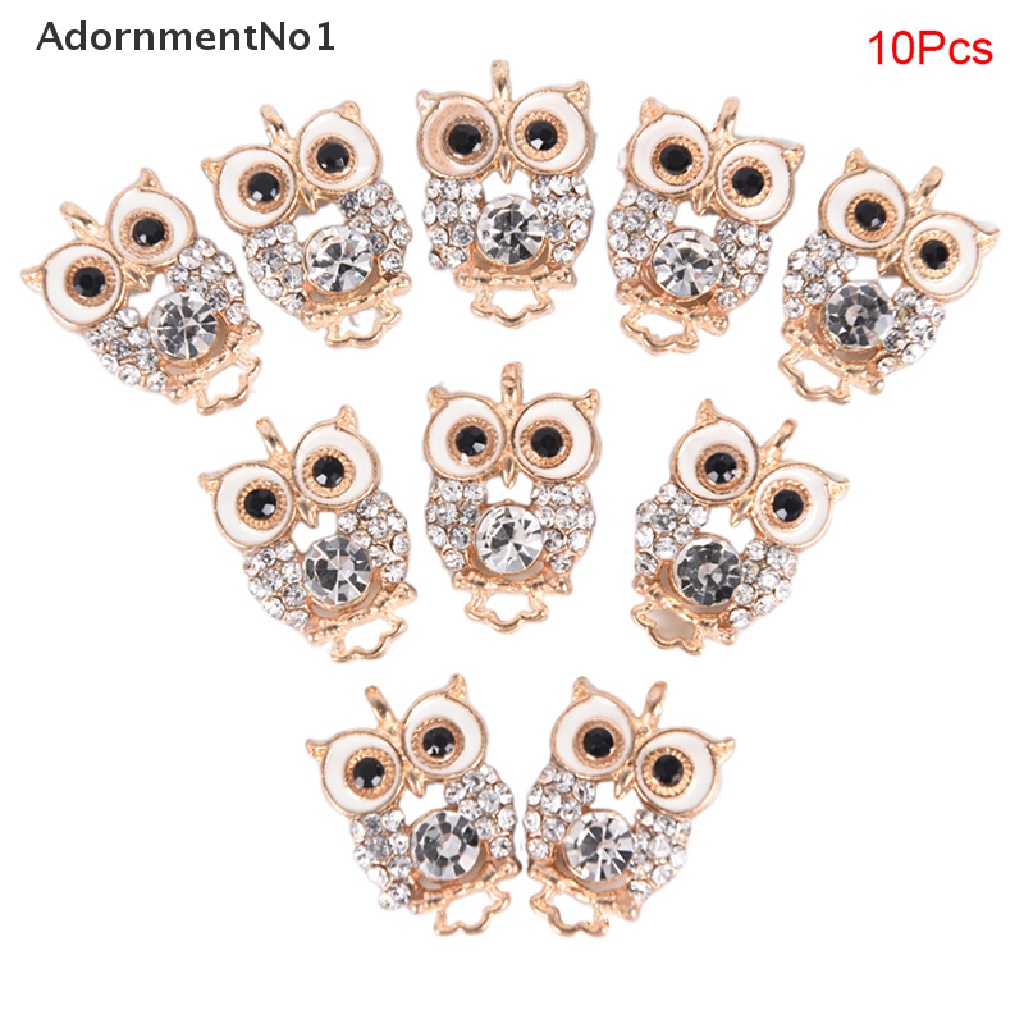 (AdornmentNo1) 10pcs Liontin Enamel Bentuk Burung Hantu Aksen Kristal + Berlian Imitasi Untuk Perhiasan DIY