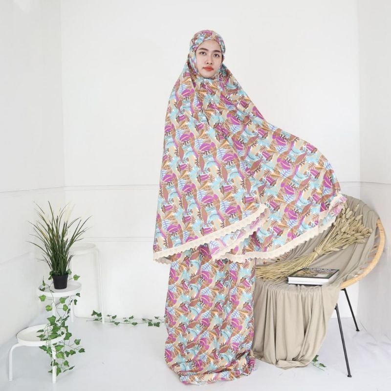 Mukena dewasa saten Apple motif Renda