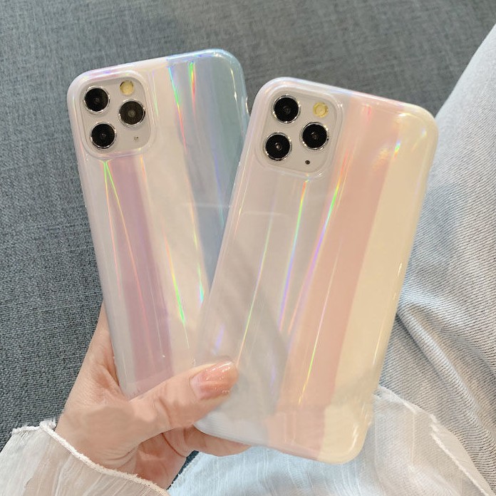 Soft Case Silikon Desain Garis Vertikal Warna Pelangi Untuk iPhone 12 13 11 Pro Max X Xs Max Xr 7756