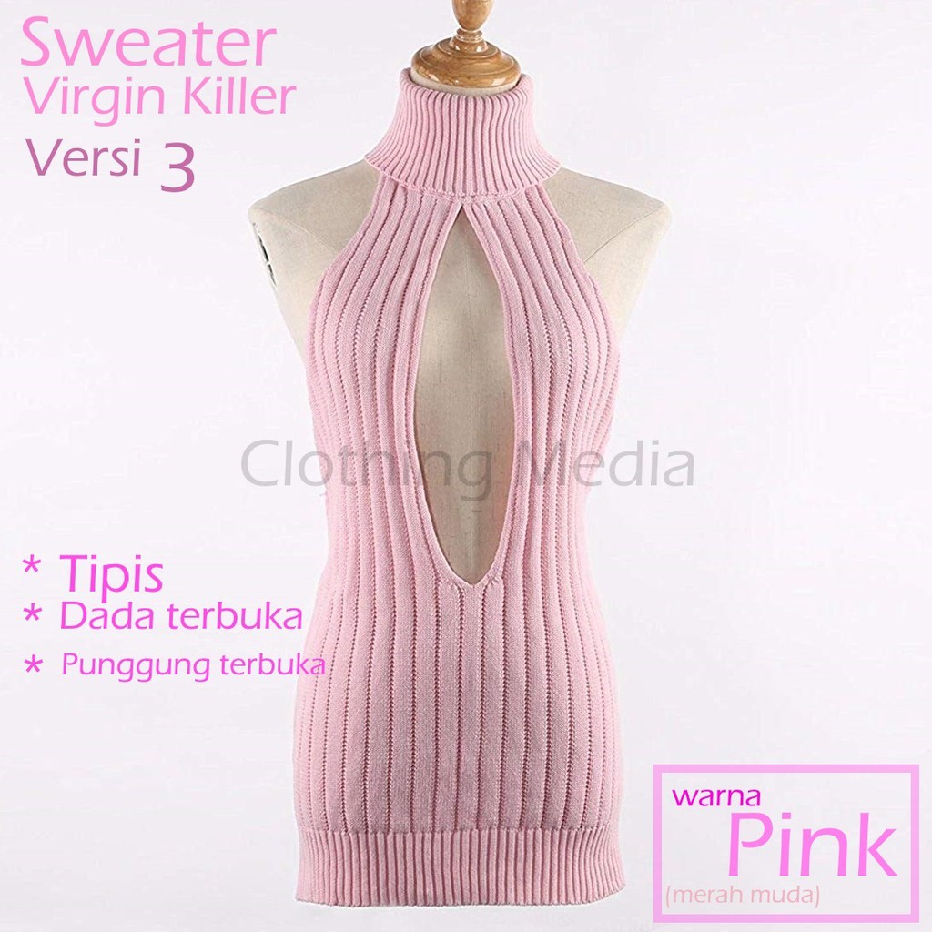 Sweater Virgin Killer V3 Tipis Dada Terbuka Cosplay Versi 3 Backless