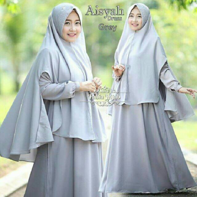 Gamis polos busui friendly abu aisyah dress by fania hijab