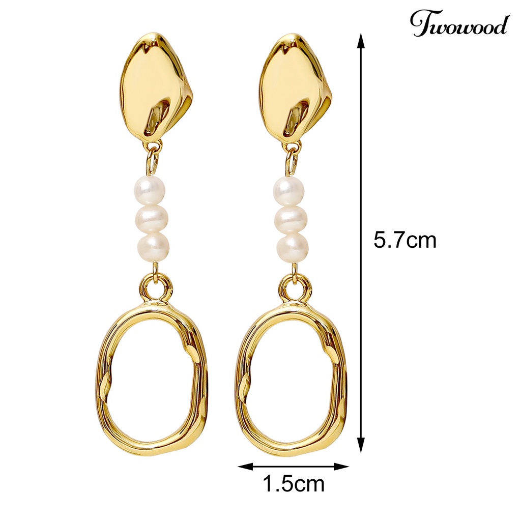 1 Pasang Anting Stud Geometris Menjuntai Aksen Mutiara Tiruan Untuk Kencan