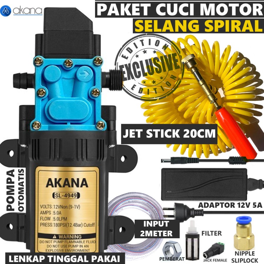 Mini Steam Paket Lengkap Alat Cuci Motor & Mobil POMPA AKANA 4949 - Selang Spiral
